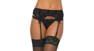 Fishnet stockings with garter belt