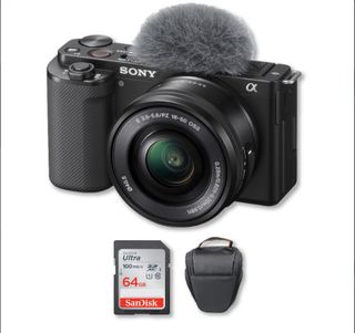 Sony ZV-E10 4K Cámara Mirrorless Lente 16-50mm f/3.5-5.6 + Memoria 64Gb de 100Mb/s + Bolso